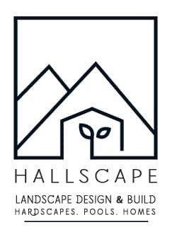 A line art icon logo of a mountain with a green house